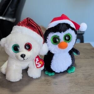 Set Of 2 Christmas Beenie Boos- Oslo The Polar Bear And Igloo The Penguin